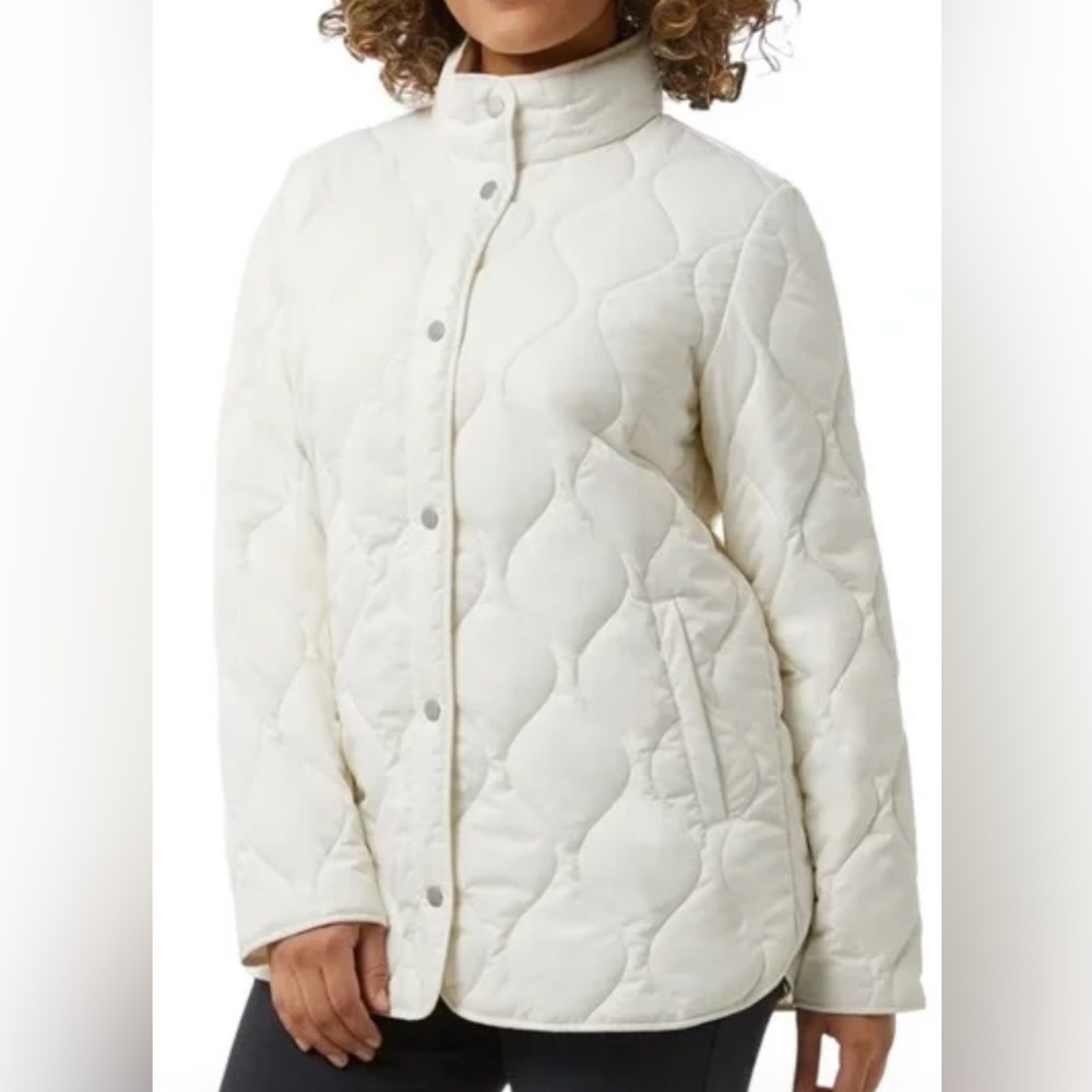 32 Degrees Women's Quilted Coat Snap Jacket - White, L